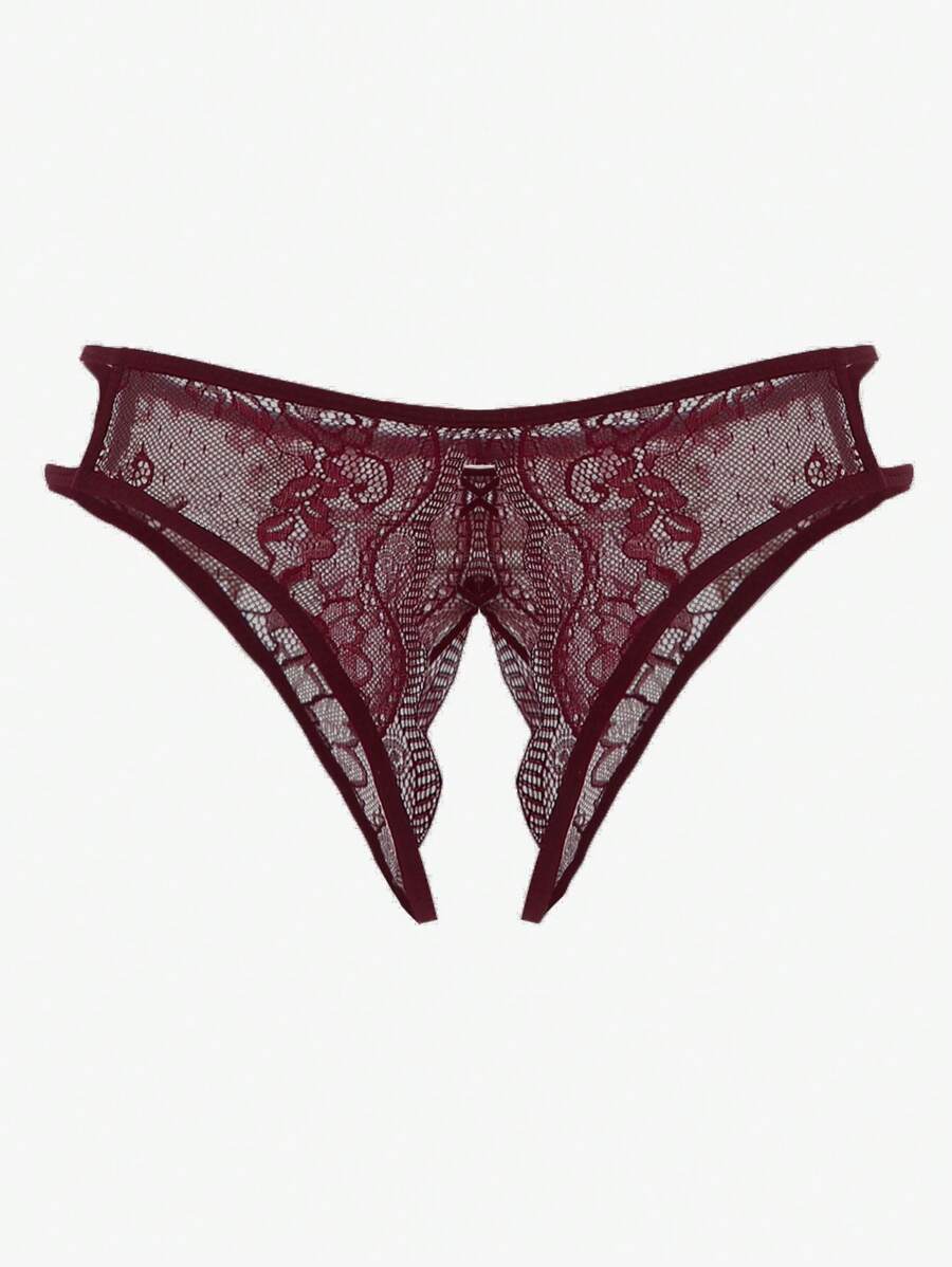 Floral Lace Bow Crotchless Panty