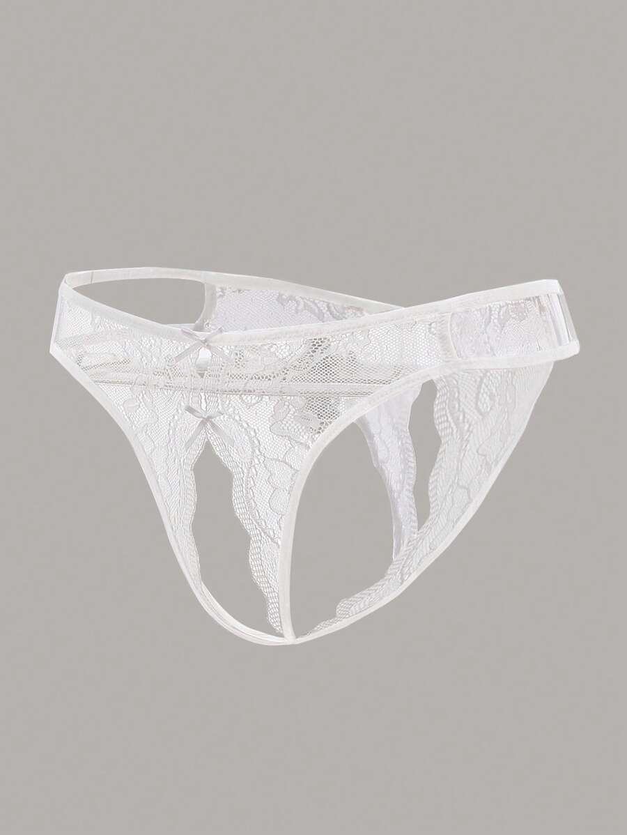 Floral Lace Bow Crotchless Panty