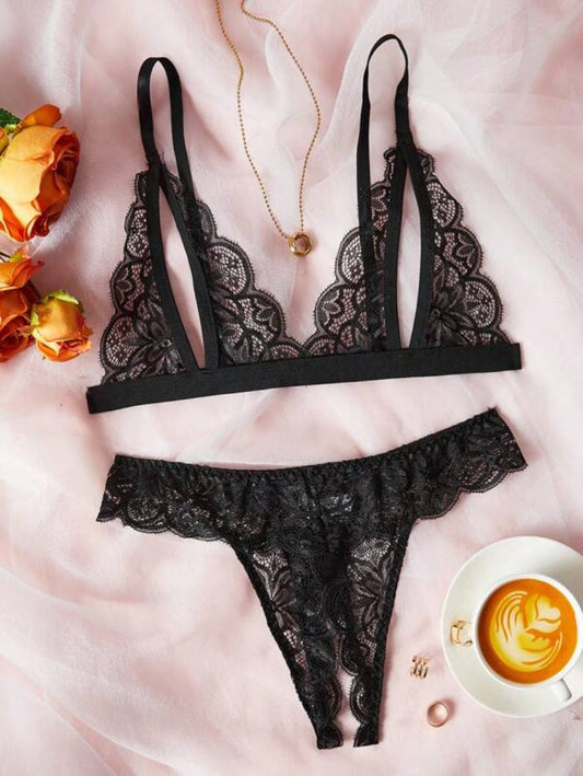 Floral Lace Scallop Lingerie Set