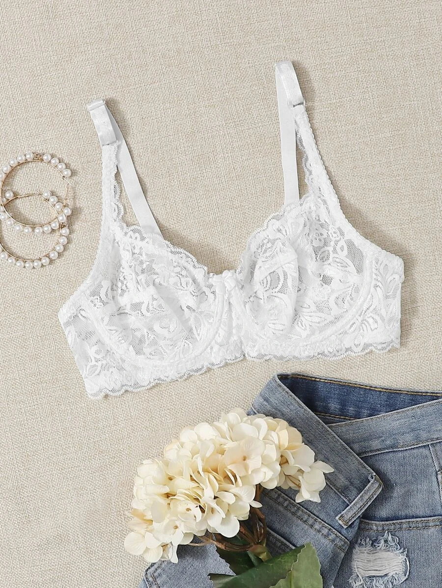 Floral Lace Sheer Underwire Bra