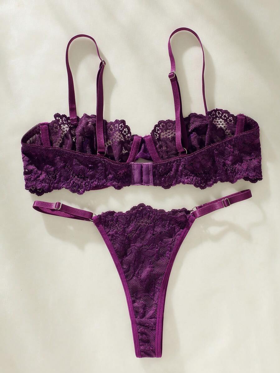 Floral Lace Underwire Thongs Lingerie Set