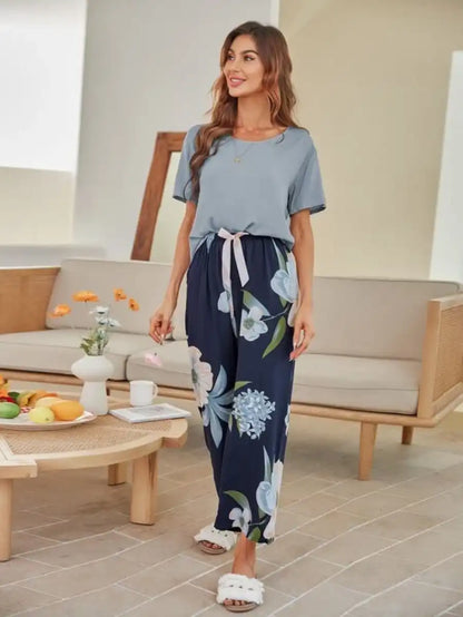 Floral Print Knot Front Pajama Set