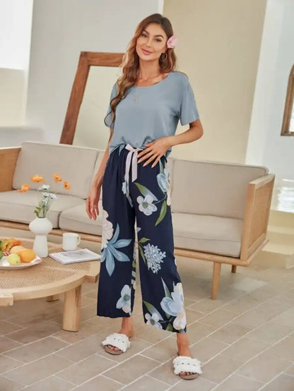 Floral Print Knot Front Pajama Set