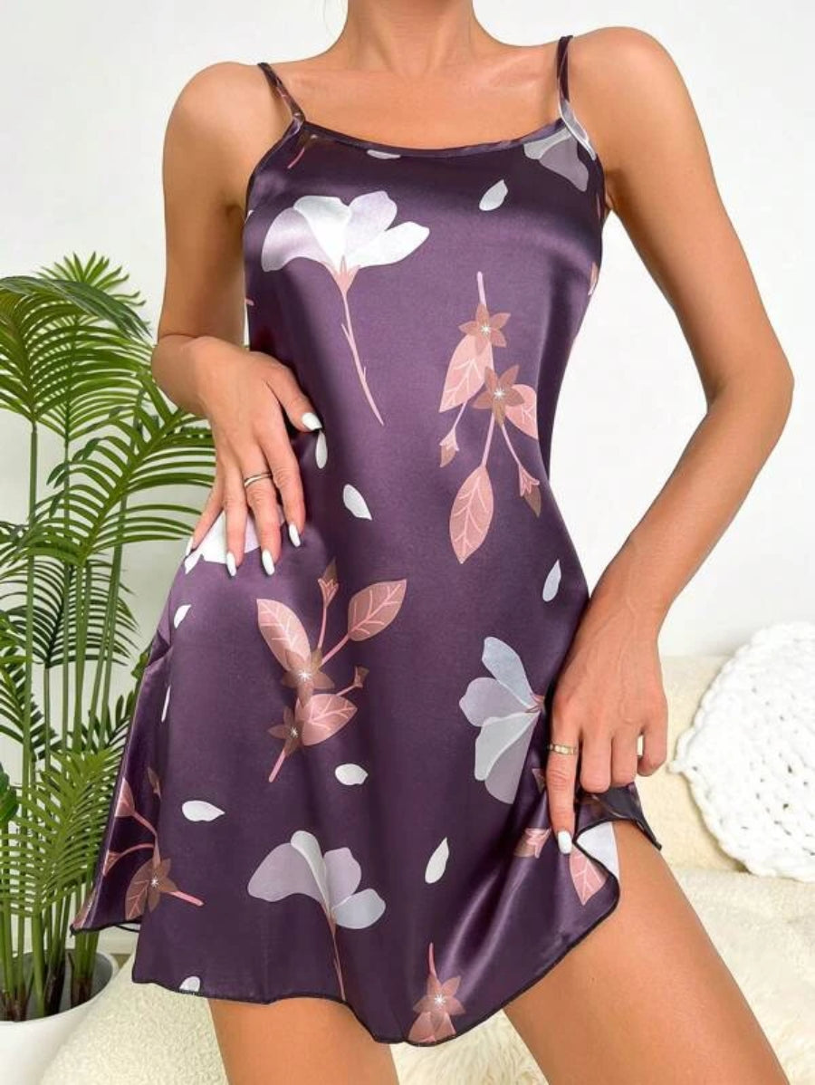 Floral Print Satin Cami Slip Dress