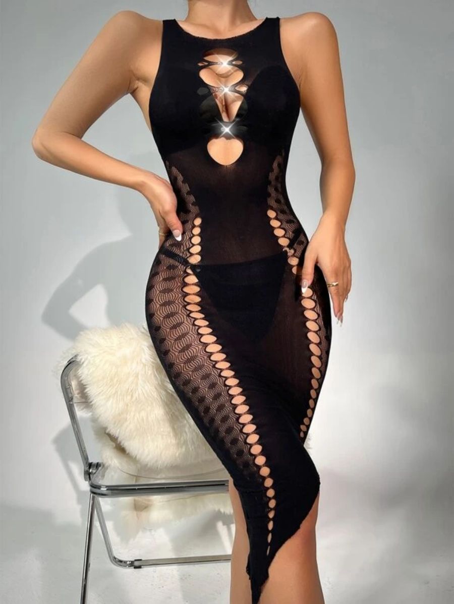 Hollow Out Asymmetrical Bodycon Dress One Size