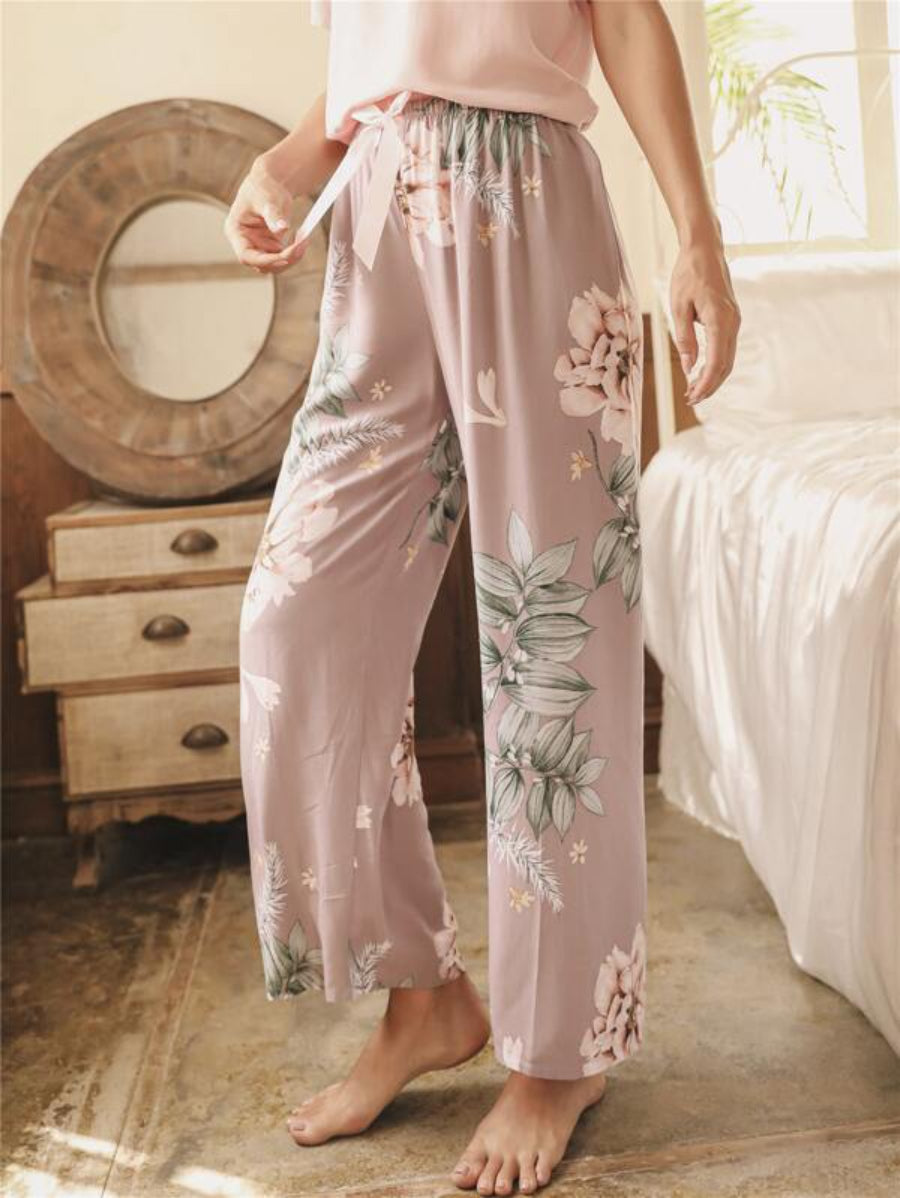 Knot Waist Floral Sleep Pants