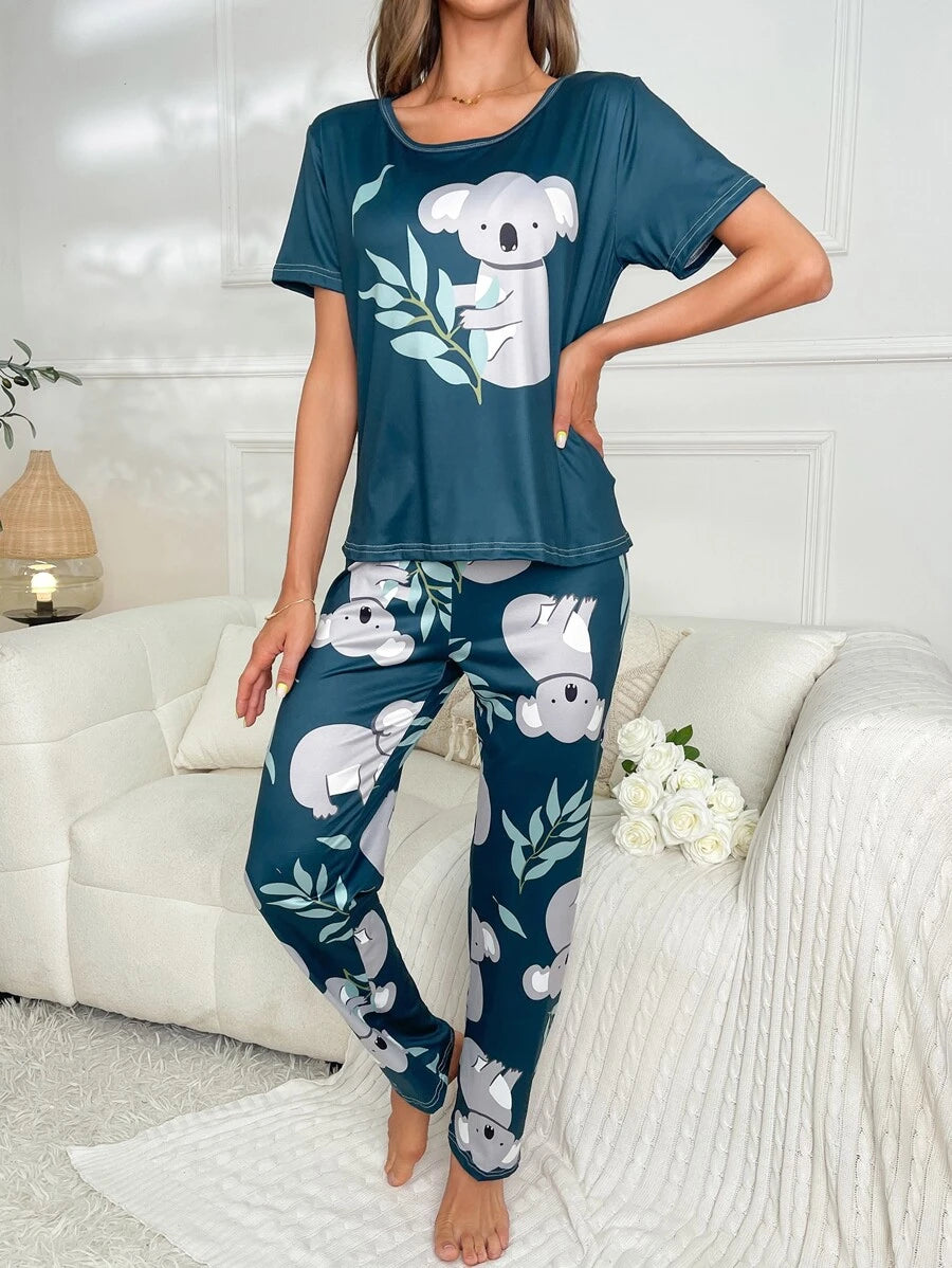 Koala Printed T Shirt And Pants Set