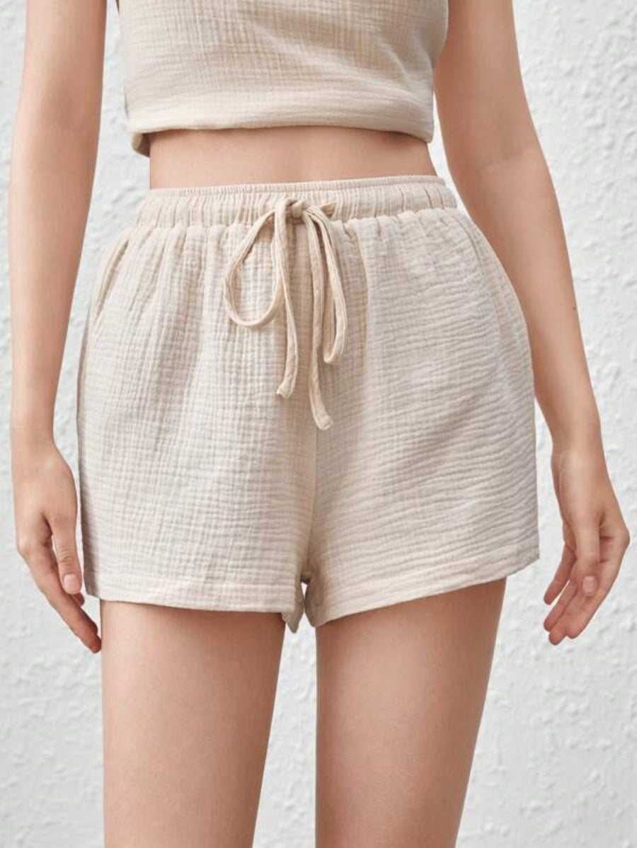 Crinkle Cotton Solid Lounge Shorts