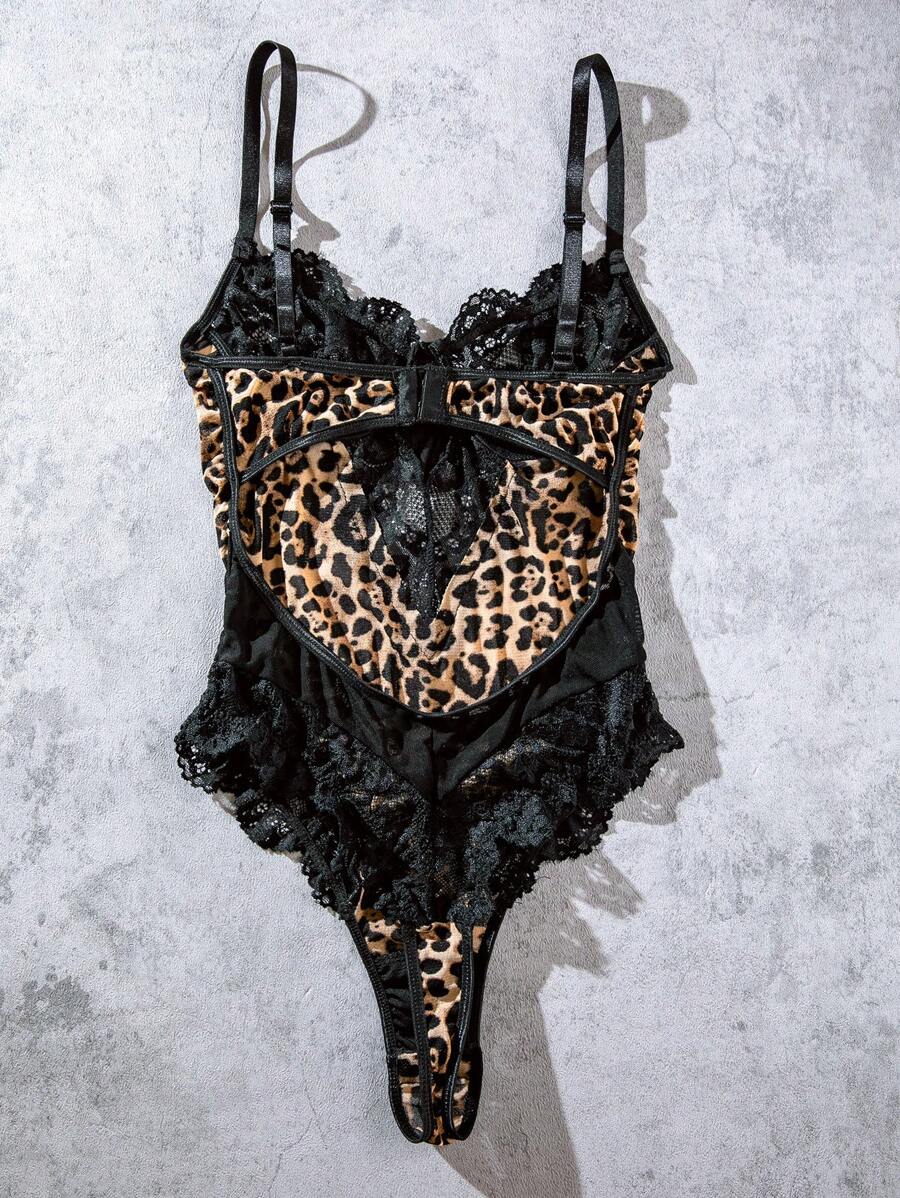 Leopard Print Contrast Lace Underwire Teddy Bodysuit