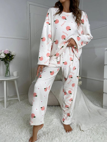 Letter And Peach Pattern Drop Flannelette Set White