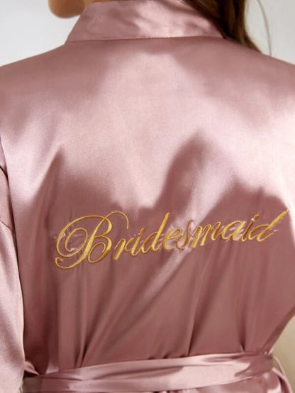 Letter Embroidered Belted Satin Bridesmaid Robe