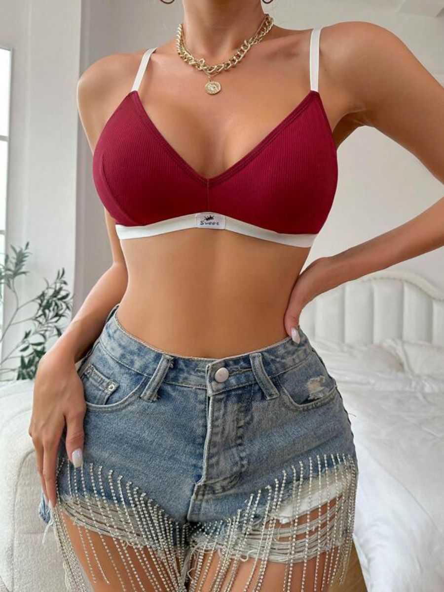 Letter Graphic Design Binding Bralette Maroon