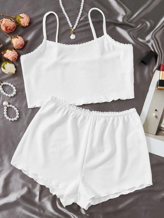 Lettuce Trim Cami Top And Shorts White