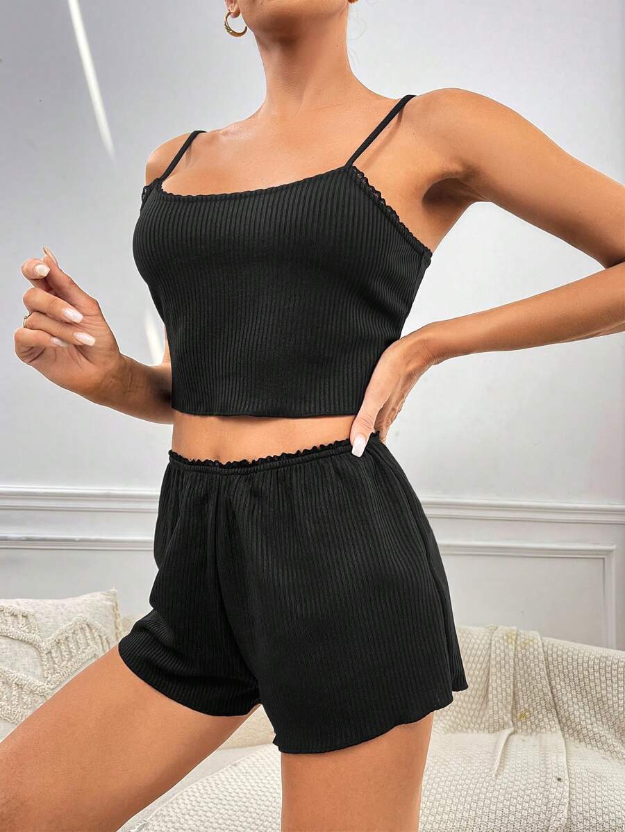 Lettuce Trim Cami Top And Shorts Black