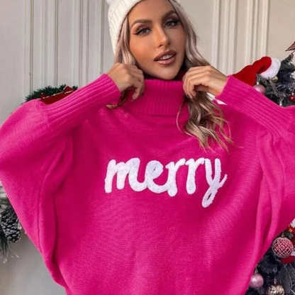 Merry Printed Long Sleeve Christmas Sweater Pink