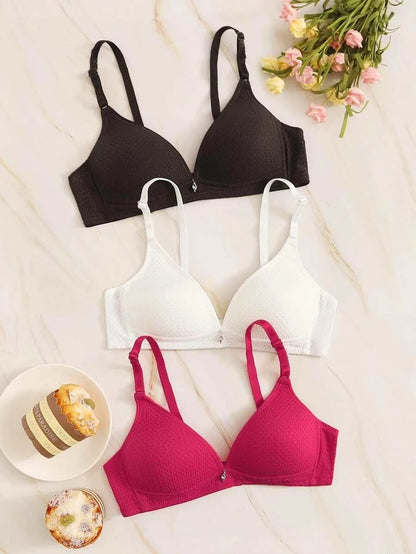 Pack Of 3 Solid Bra Set