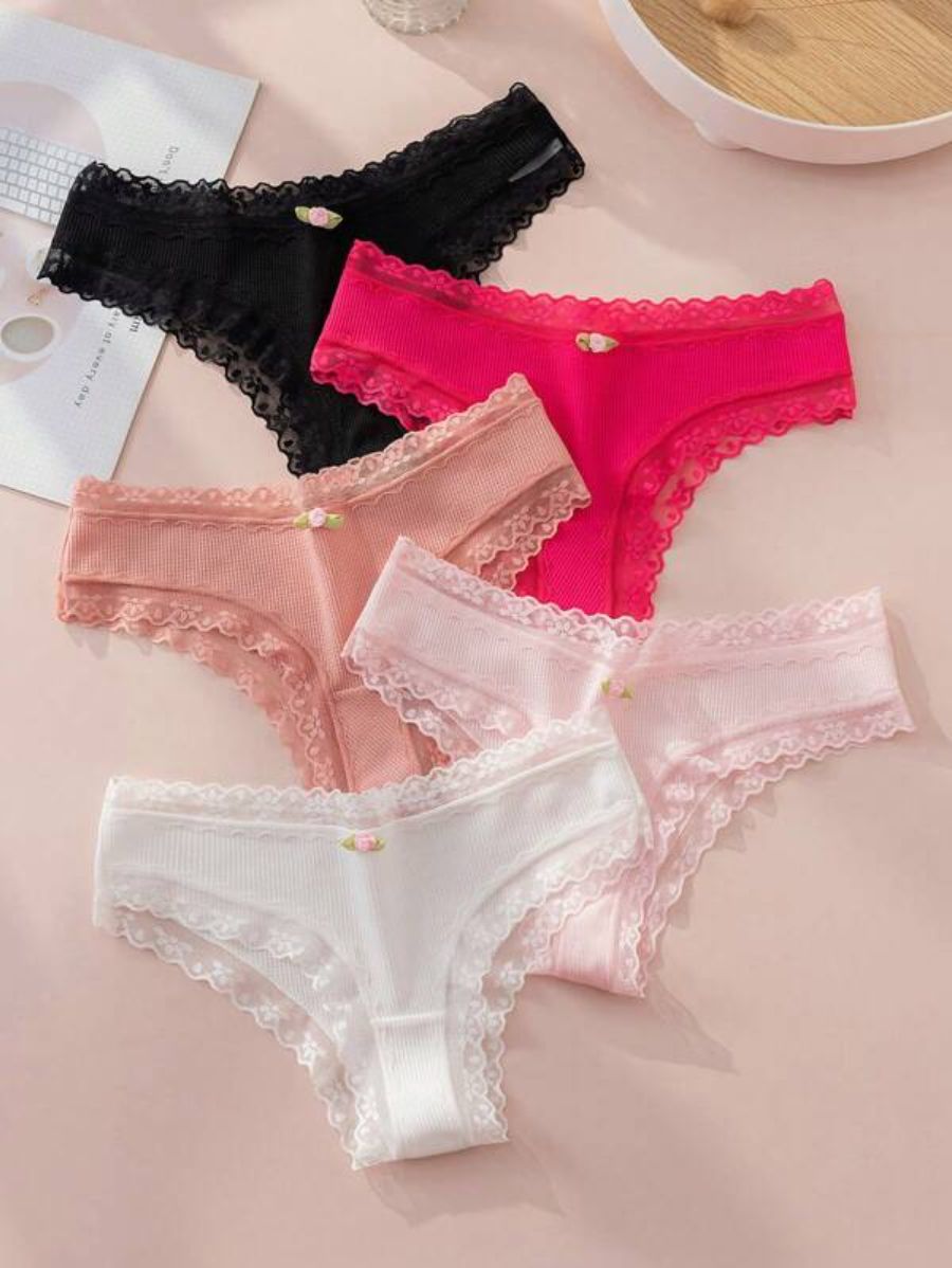 Pack Of 5 Lace Bow Front Panty L