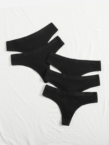 Pack Of 5 Solid Thong Set