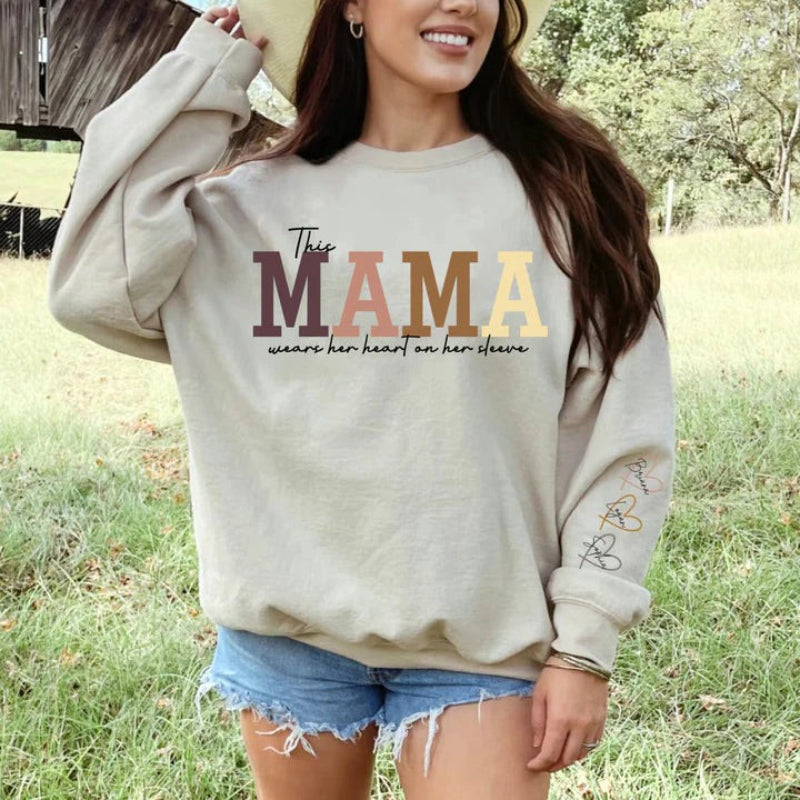 Personalized Mama Sweatshirt With Kids Names On Sleeves For Mothers Day Hoodie