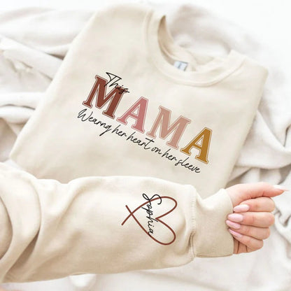 Personalized Mama Sweatshirt With Kids Names On Sleeves For Mothers Day