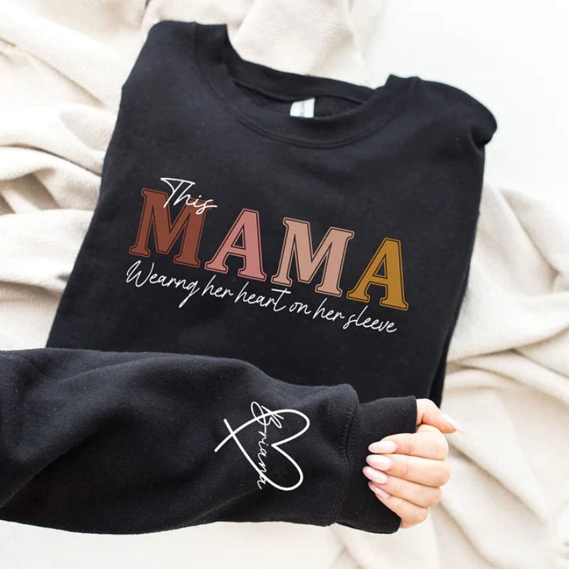 Personalized Mama Sweatshirt With Kids Names On Sleeves For Mothers Day