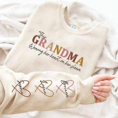 Customized Wear Heart On Sleeve Mama Sweatshirt Hoodie With Kid Names on Sleeves Mother's Day Birthday Gift