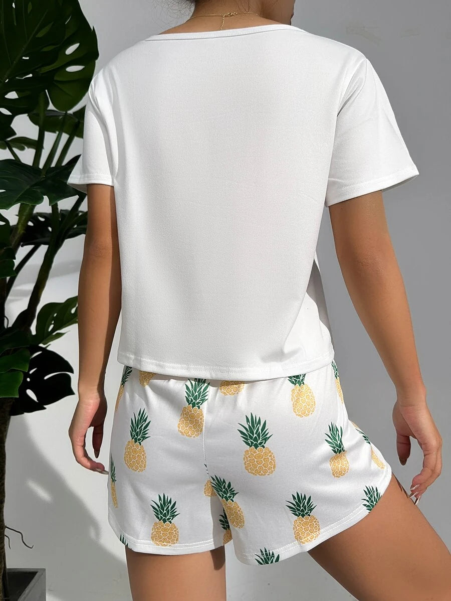 Pineapple Print Tee And Shorts Set