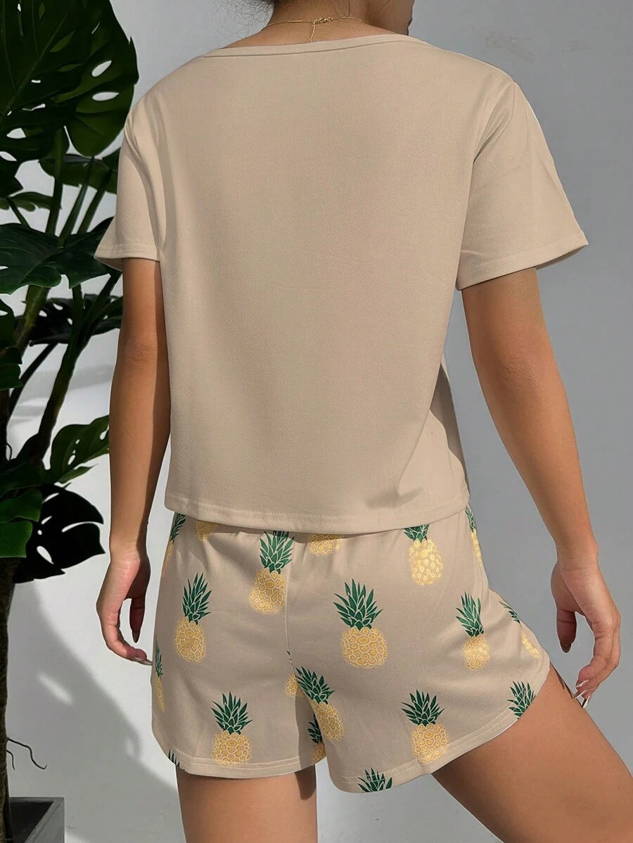 Pineapple Print Tee And Shorts Set