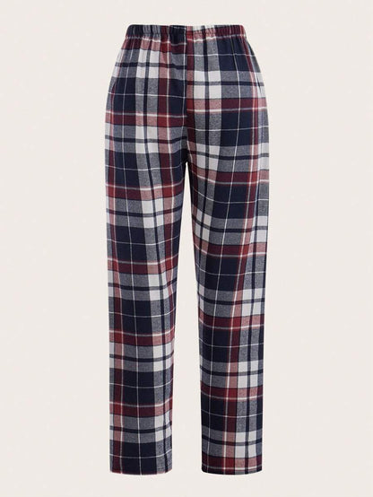 Plaid Print Bow Tie Sleep Pants