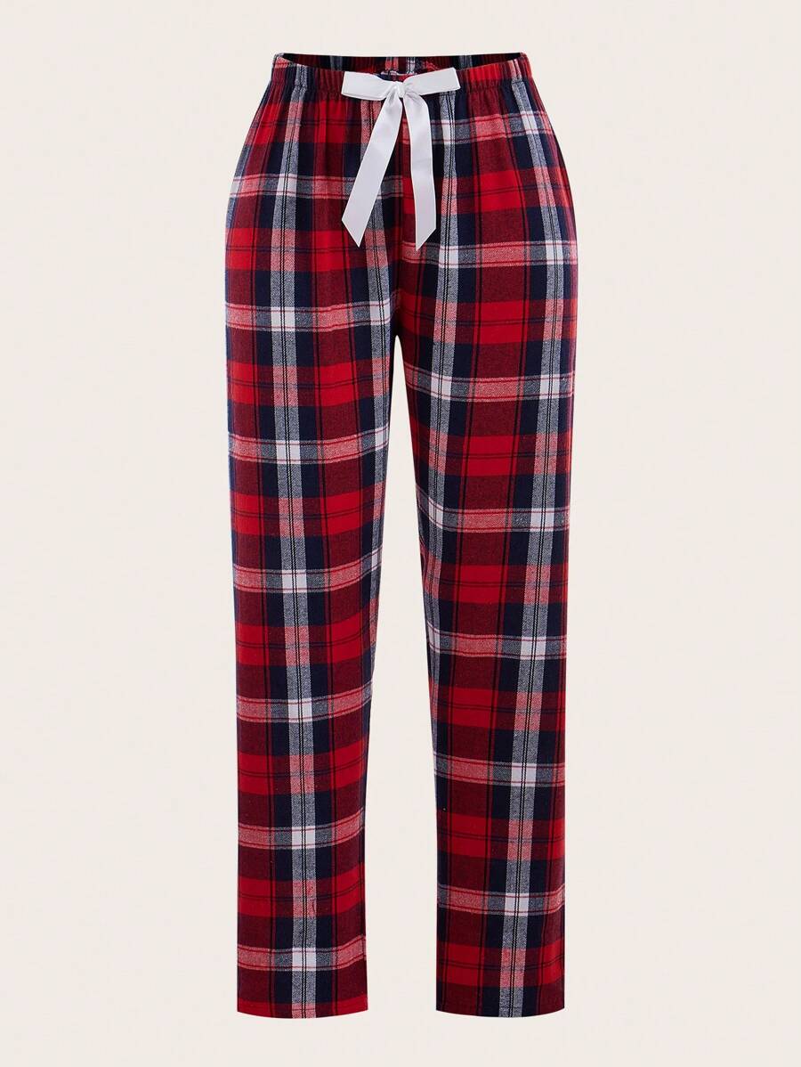 Plaid Print Bow Tie Sleep Pants