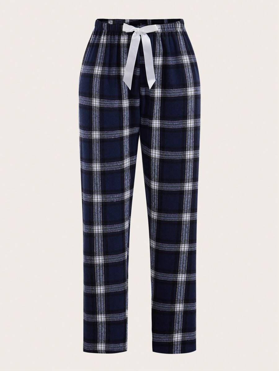 Plaid Print Bow Tie Sleep Pants