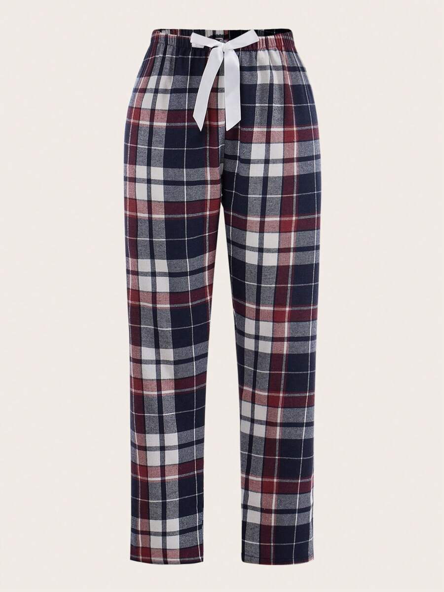 Plaid Print Bow Tie Sleep Pants