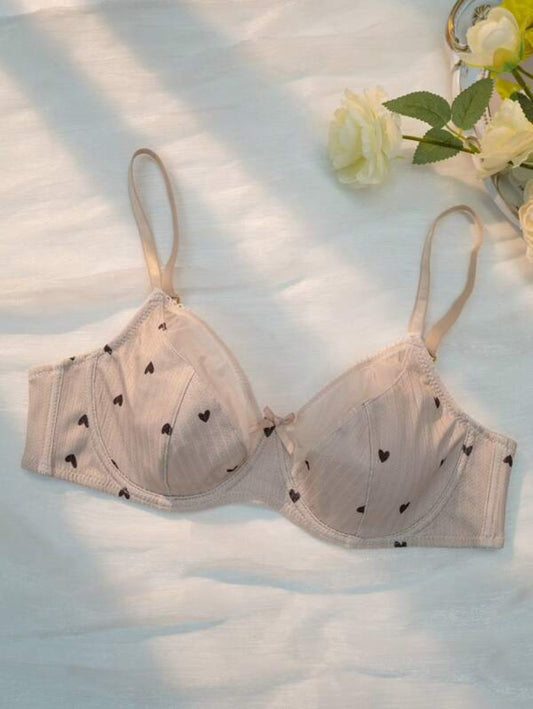 Printed Design Underwire Bra Beige