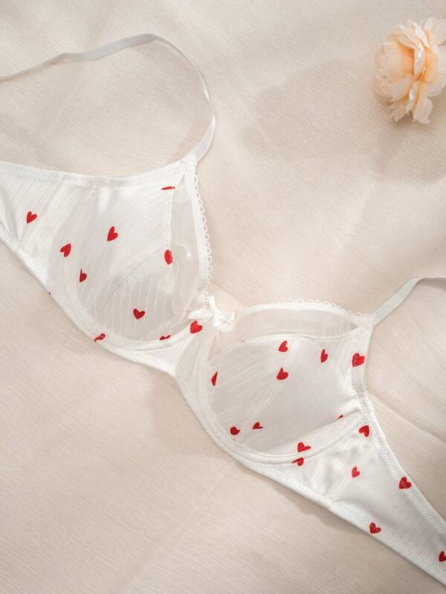 Printed Design Underwire Bra White