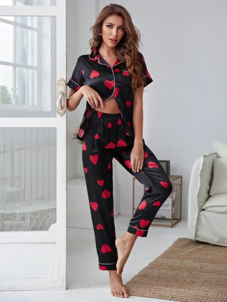 Satin Allover Print Night Set