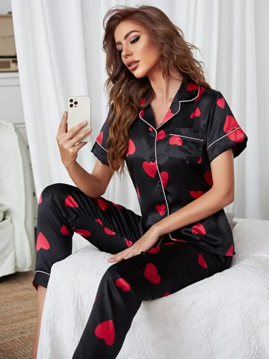 Satin Allover Print Night Set