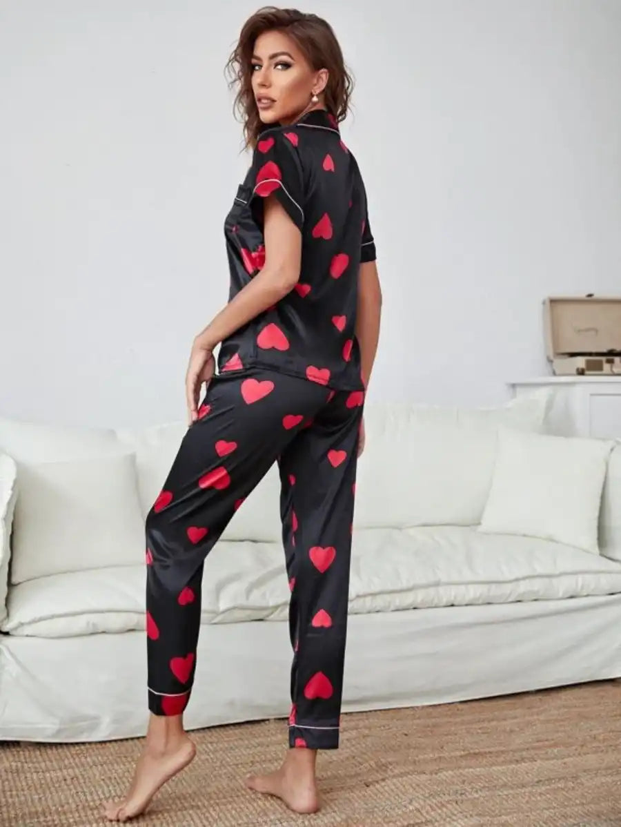 Satin Allover Print Night Set