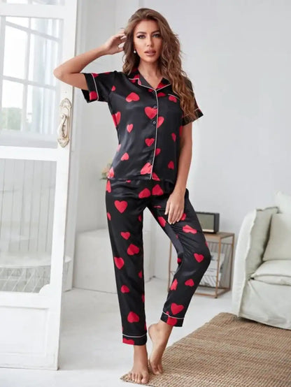 Satin Allover Print Night Set