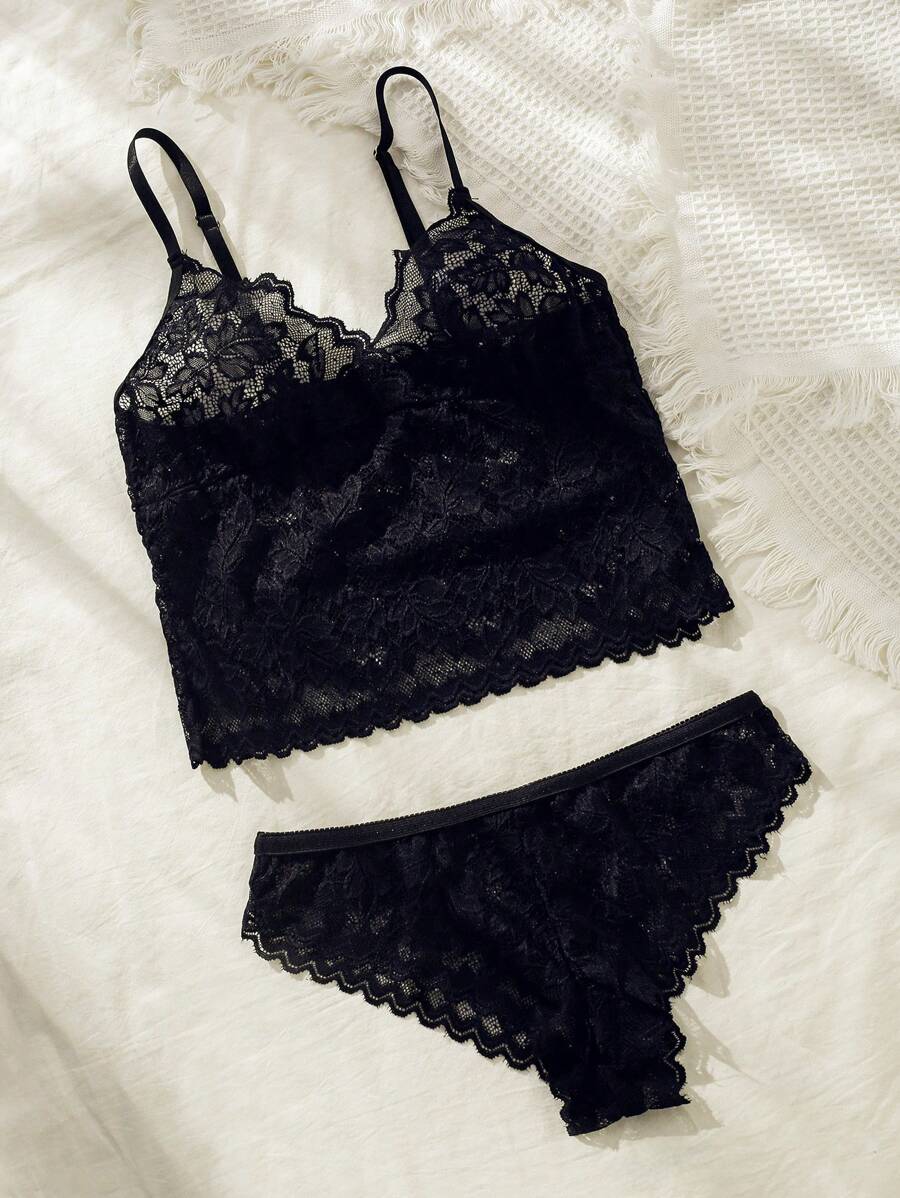 Scallop Trim Lace Lingerie Set