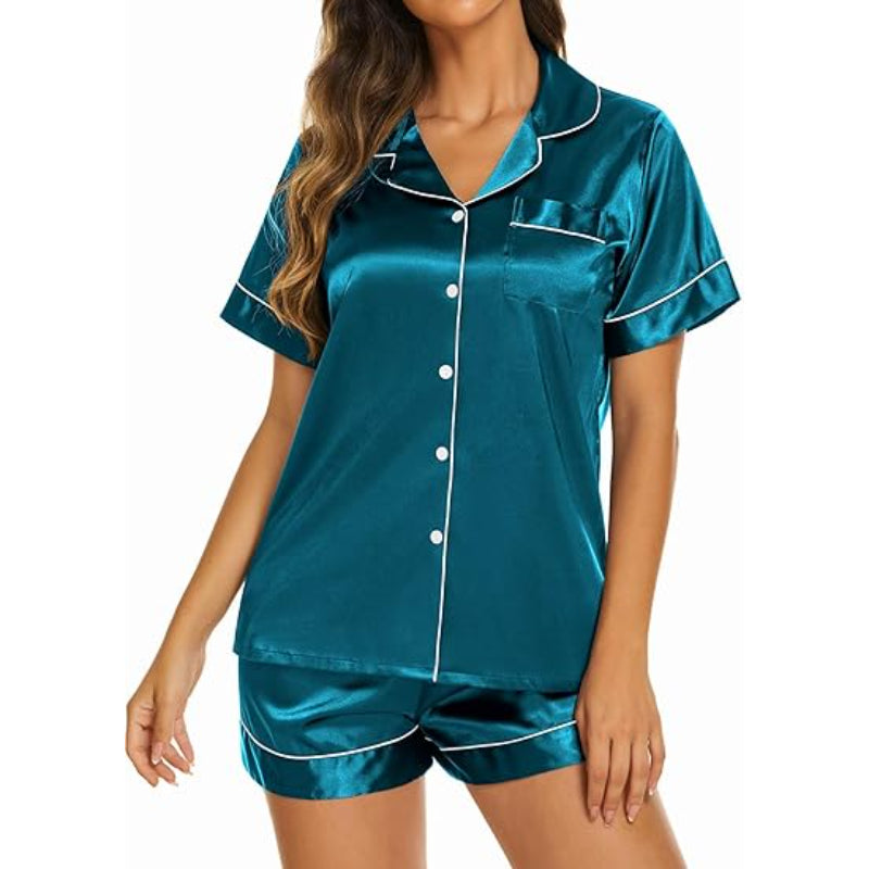 Sleepwear Top And Shorts Two Piece Set Green