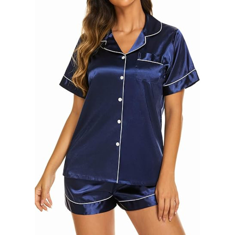 Sleepwear Top And Shorts Two Piece Set Blue