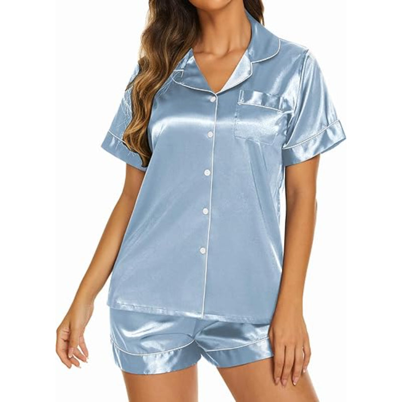 Sleepwear Top And Shorts Two Piece Set Light Blue