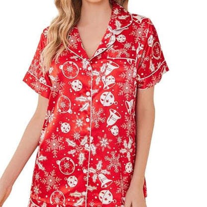 Sleeve Button Down Top and Shorts Set Red