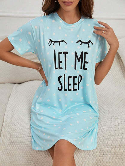 Slogan And Polka Dot Print Nightdress