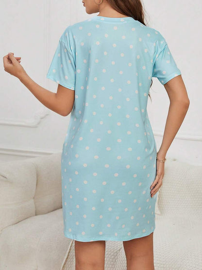 Slogan And Polka Dot Print Nightdress