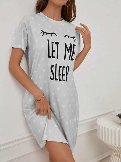 Slogan And Polka Dot Print Nightdress