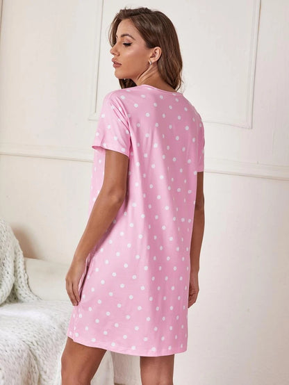 Slogan And Polka Dot Print Nightdress