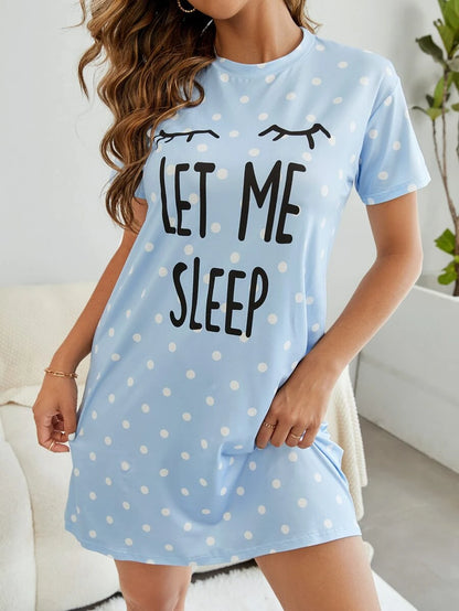 Slogan And Polka Dot Print Nightdress