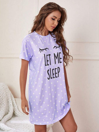 Slogan And Polka Dot Print Nightdress