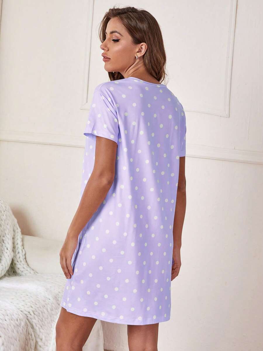 Slogan And Polka Dot Print Nightdress